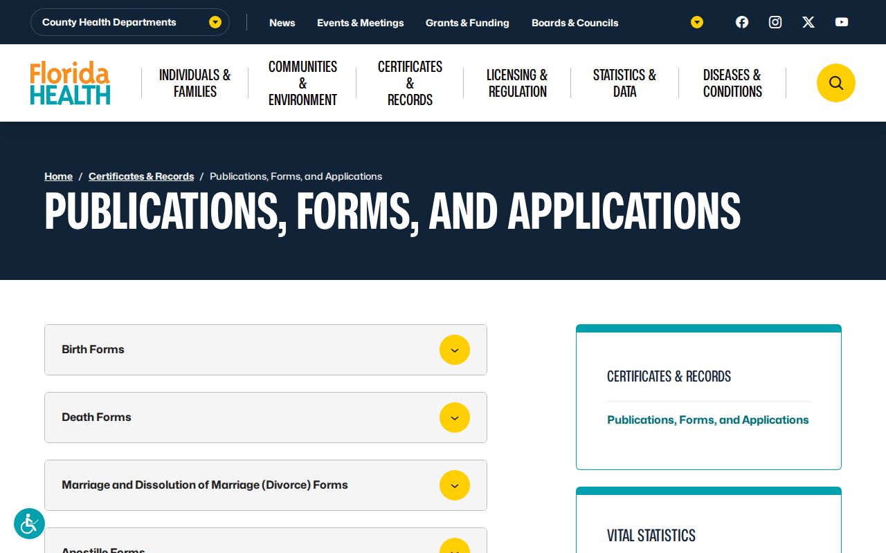 Dunedin residents directory Florida vital records applications