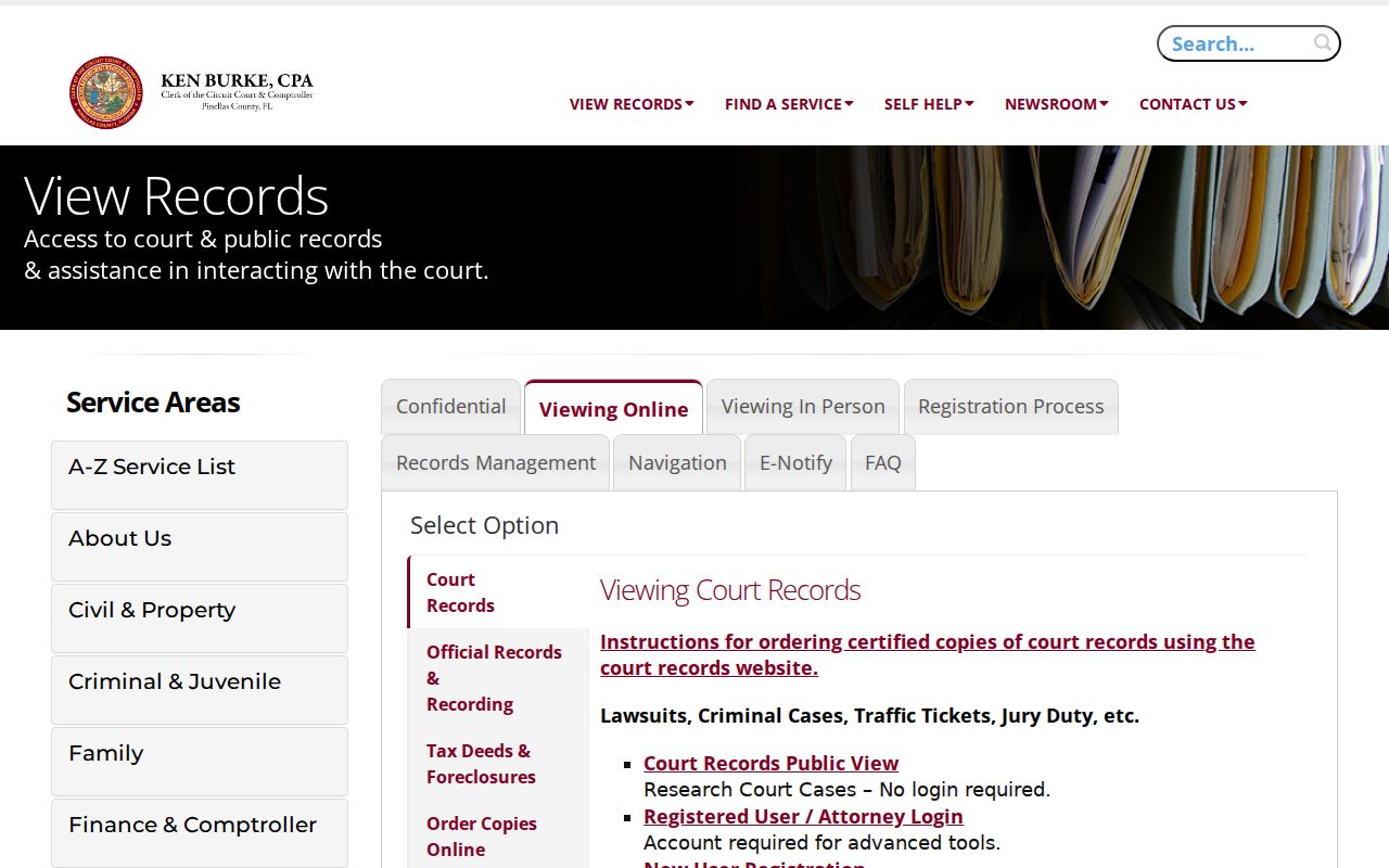 Dunedin residents directory Pinellas court records gateway