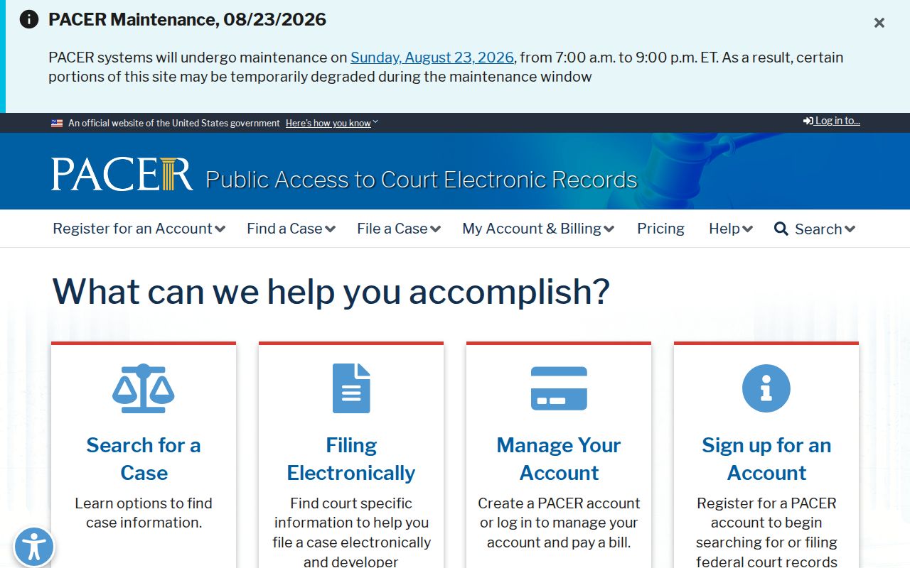 PACER federal court records access for a Dunedin property-related case