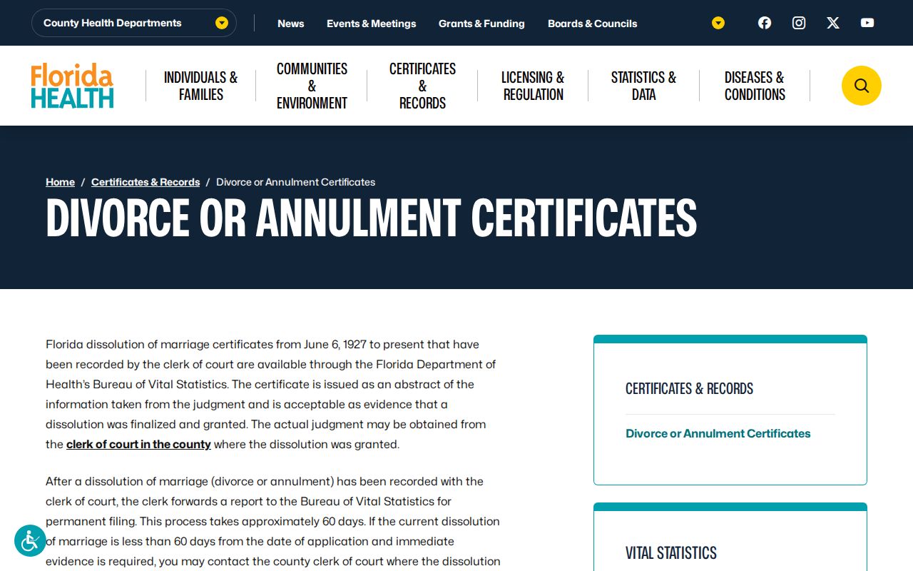 Florida dissolution certificate page used to check a Dunedin household trail