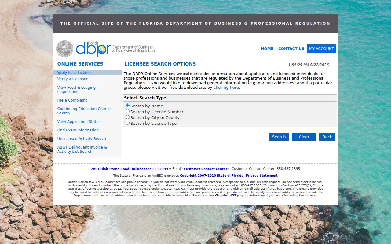 Dunedin resident lookup through Florida professional licenses