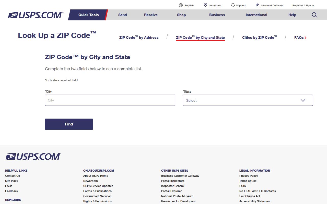 Dunedin ZIP code directory USPS lookup form